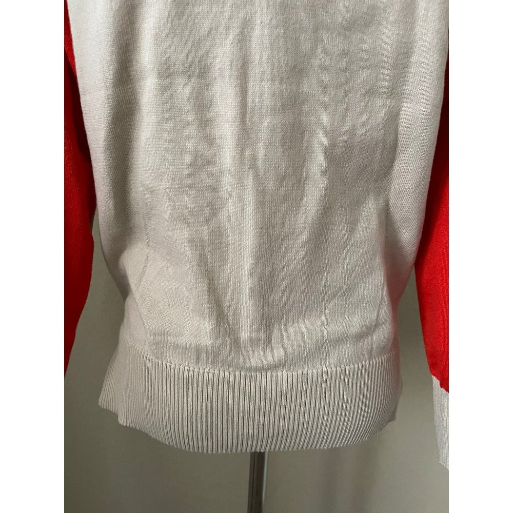 Women's Tan/Gray/Red Color Block Long Sleeve Knit Shirt - Picture 8 of 11